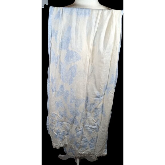Pam's Pashminas & Exotic Scarves Fairycore Blue And White Butterfly Cotton Scarf - Picture 1 of 10
